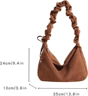 Suede Hobo Handbag for Women, Crescent Multi-Pocket Shoulder Bag for Travel Work Trend