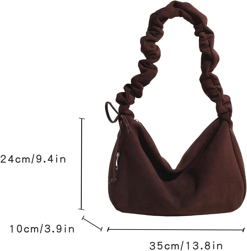Suede Hobo Handbag for Women, Crescent Multi-Pocket Shoulder Bag for Travel Work Trend