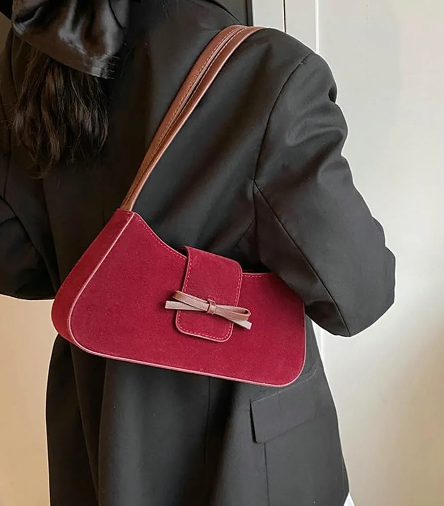 Suede Purse Handbag Evening Bag for Women Crescent Satchels Shoulder Bag Crossbody Purse Top-handle Tote Party Shopping