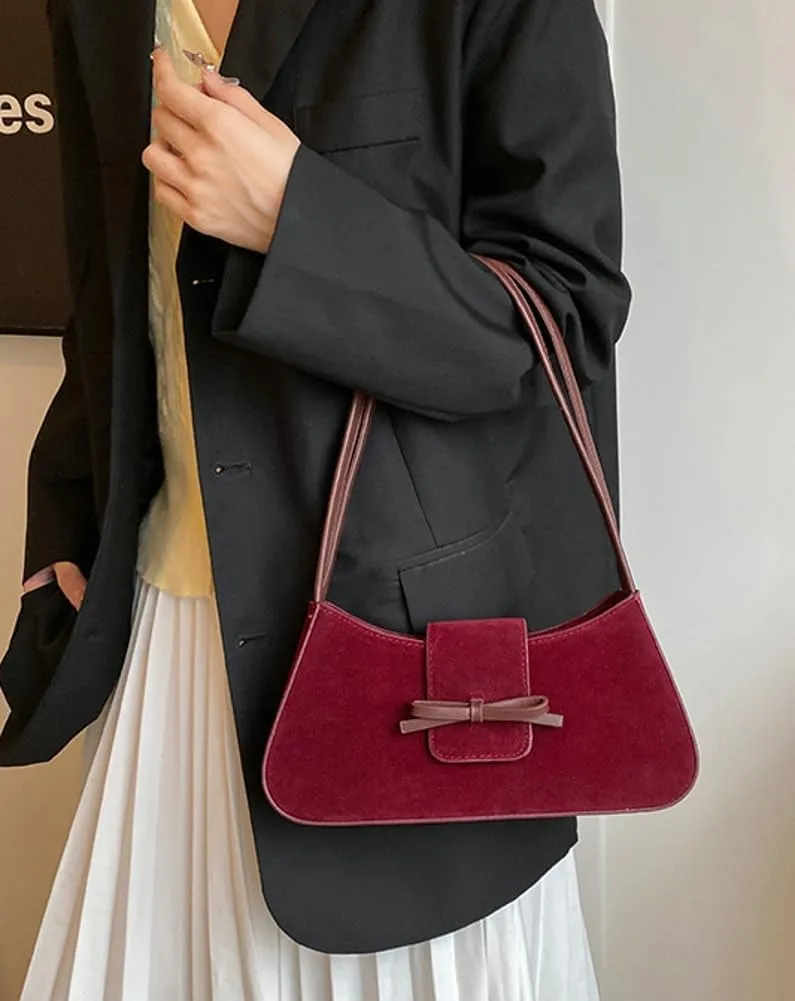 Suede Purse Handbag Evening Bag for Women Crescent Satchels Shoulder Bag Crossbody Purse Top-handle Tote Party Shopping