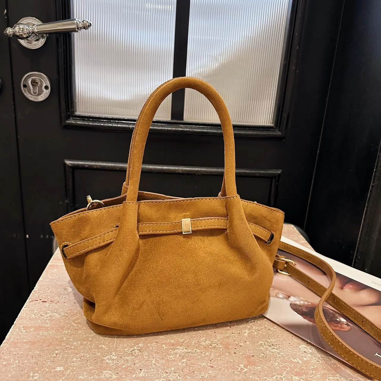 Suede Purses Small Tote Bag Squeeze Top Handle Bags Crossbody Purses Women 2025 Trendy Designer Handbag