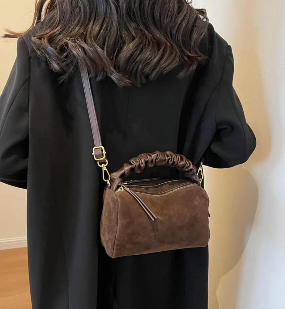 Suede Tote Bag Crossbody Bag for Women Suede Shoulder Bag Handbag Vintage Brown Suede Bag Purse Faux Leather Satchel Bags