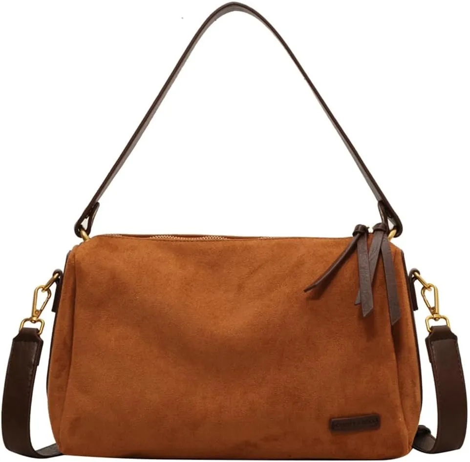 Suede Tote Bag Crossbody Bag for Women Suede Shoulder Bag Handbag Vintage Brown Suede Bag Purse Faux Leather Satchel Bags