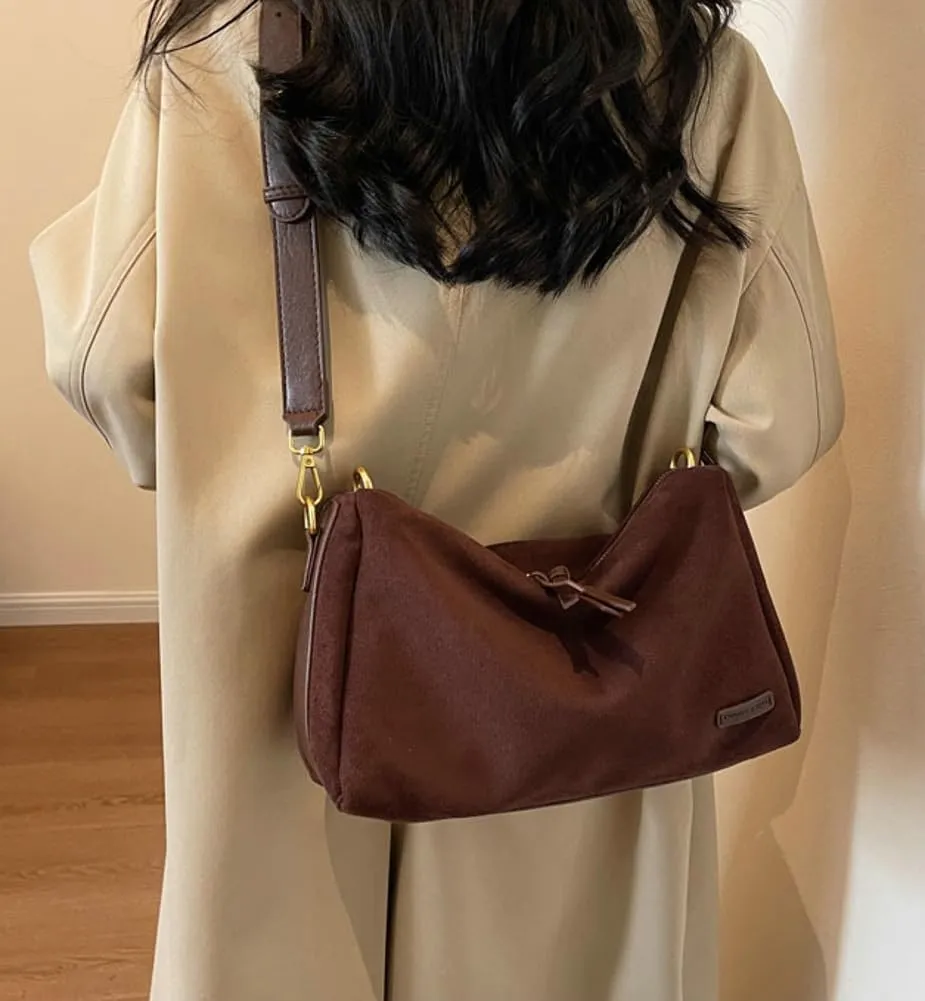 Suede Tote Bag Crossbody Bag for Women Suede Shoulder Bag Handbag Vintage Brown Suede Bag Purse Faux Leather Satchel Bags