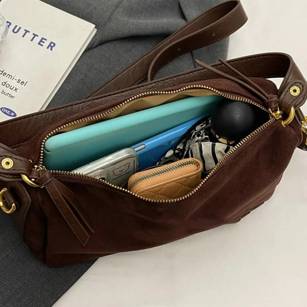 Suede Tote Bag Crossbody Bag for Women Suede Shoulder Bag Handbag Vintage Brown Suede Bag Purse Faux Leather Satchel Bags