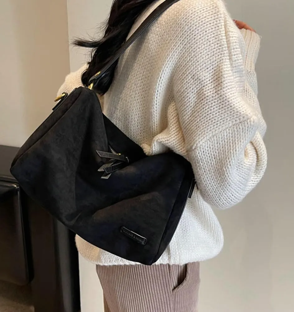 Suede Tote Bag Crossbody Bag for Women Suede Shoulder Bag Handbag Vintage Brown Suede Bag Purse Faux Leather Satchel Bags