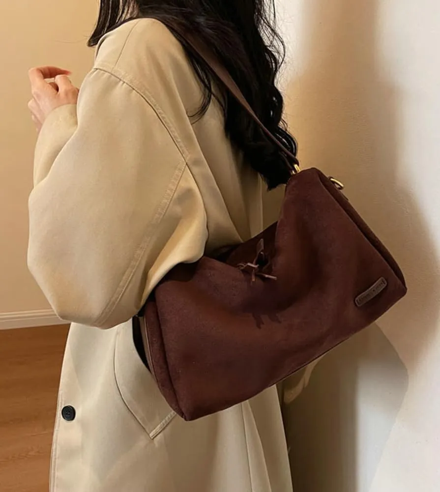 Suede Tote Bag Crossbody Bag for Women Suede Shoulder Bag Handbag Vintage Brown Suede Bag Purse Faux Leather Satchel Bags