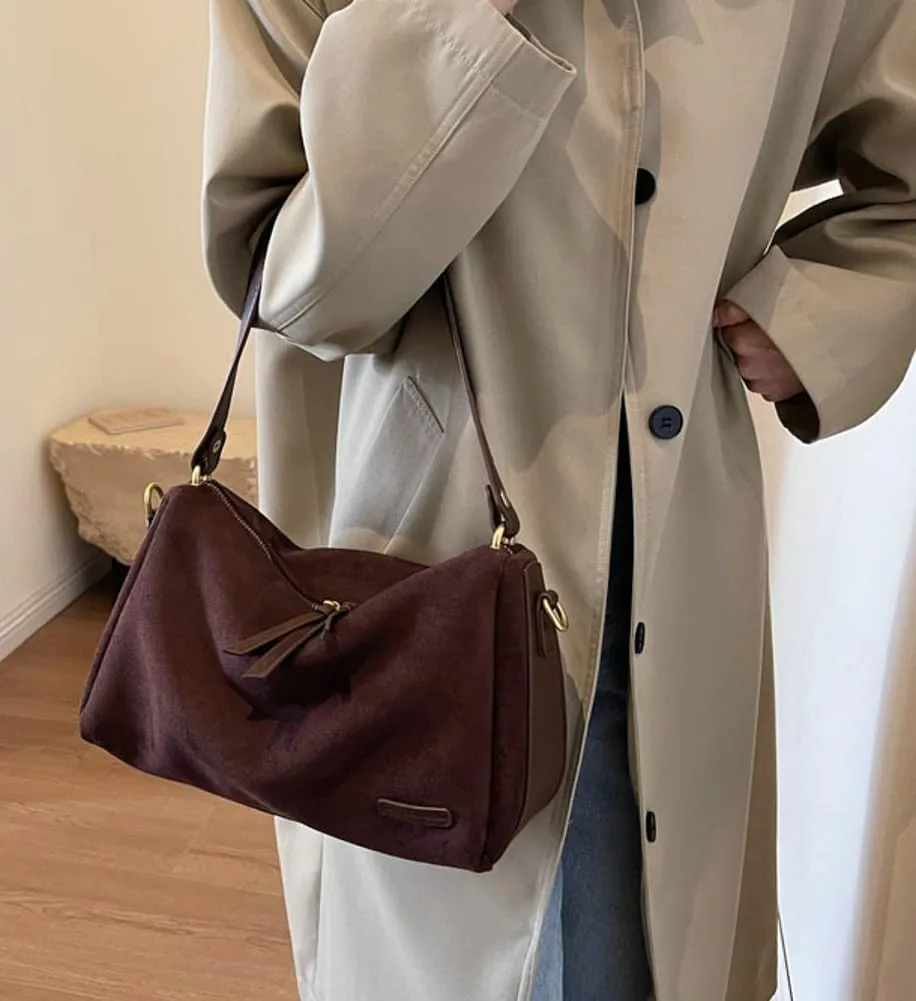 Suede Tote Bag Crossbody Bag for Women Suede Shoulder Bag Handbag Vintage Brown Suede Bag Purse Faux Leather Satchel Bags