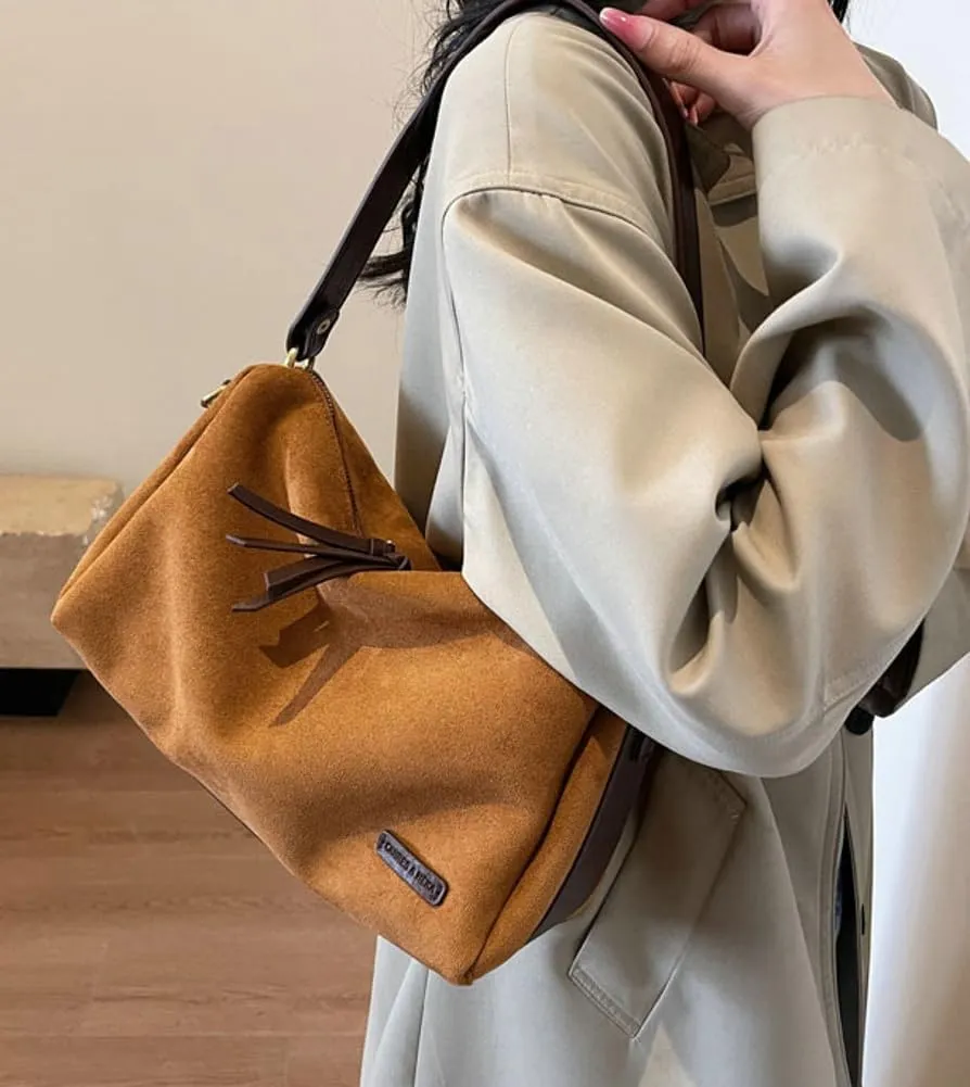 Suede Tote Bag Crossbody Bag for Women Suede Shoulder Bag Handbag Vintage Brown Suede Bag Purse Faux Leather Satchel Bags