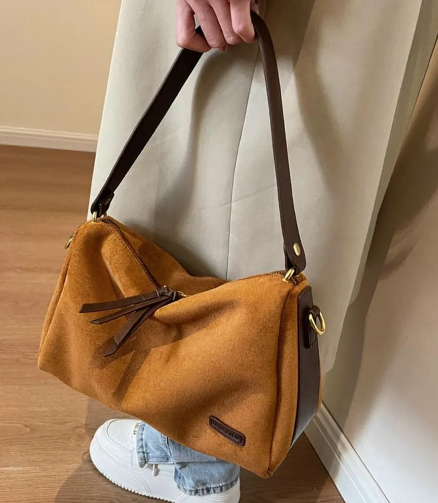 Suede Tote Bag Crossbody Bag for Women Suede Shoulder Bag Handbag Vintage Brown Suede Bag Purse Faux Leather Satchel Bags