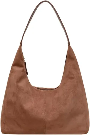 Suede Tote Bag for Women Crescent Satchel Shoulder Bag Fall Suede Handbag Trendy Slouchy Purse Work College Bag