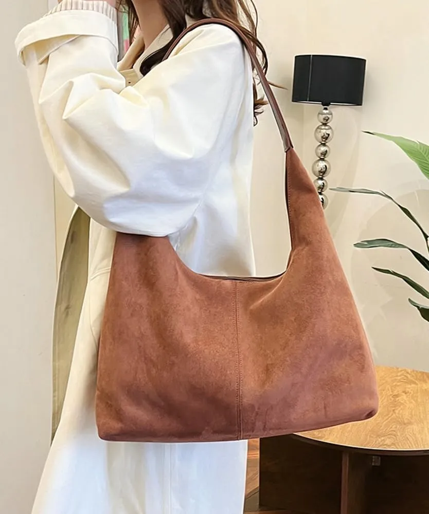 Suede Tote Bag for Women Crescent Satchel Shoulder Bag Fall Suede Handbag Trendy Slouchy Purse Work College Bag
