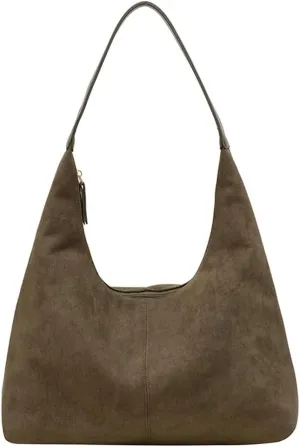 Suede Tote Bag for Women Crescent Satchel Shoulder Bag Fall Suede Handbag Trendy Slouchy Purse Work College Bag