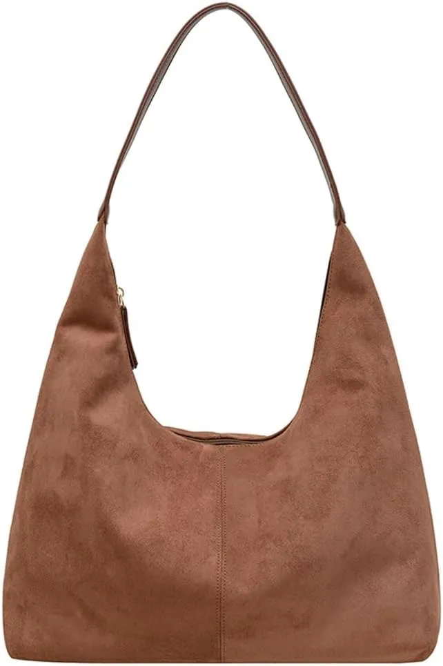 Suede Tote Bag for Women Crescent Satchel Shoulder Bag Fall Suede Handbag Trendy Slouchy Purse Work College Bag