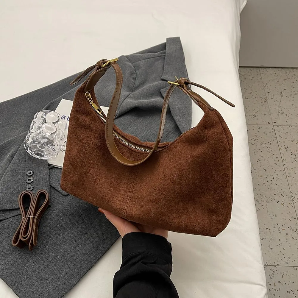 Suede Tote Bag for Women, Crescent Shoulder Bags Large Capacity Handbag Hobo Bag Autumn Leisure Lazy Crossbody Bag