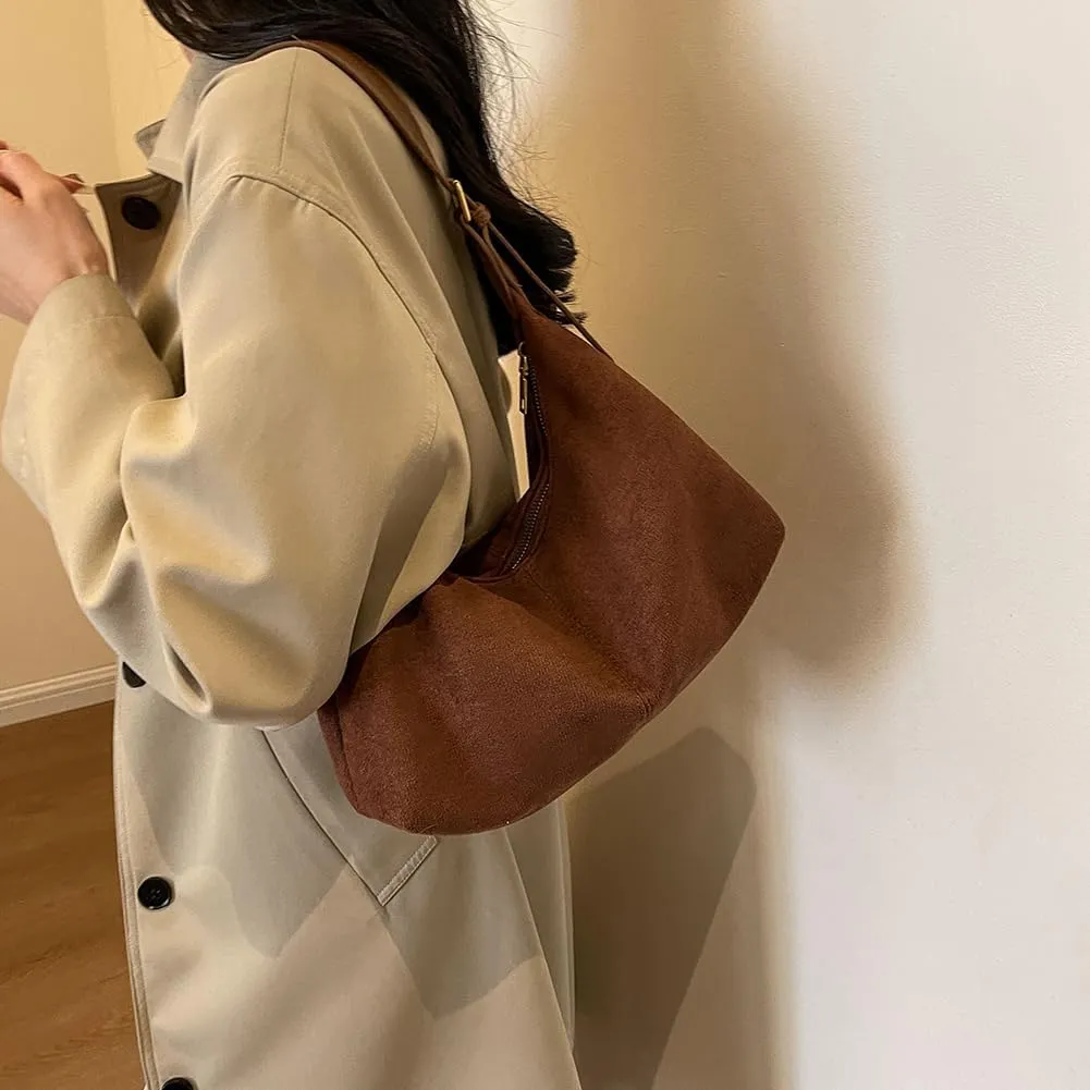 Suede Tote Bag for Women, Crescent Shoulder Bags Large Capacity Handbag Hobo Bag Autumn Leisure Lazy Crossbody Bag