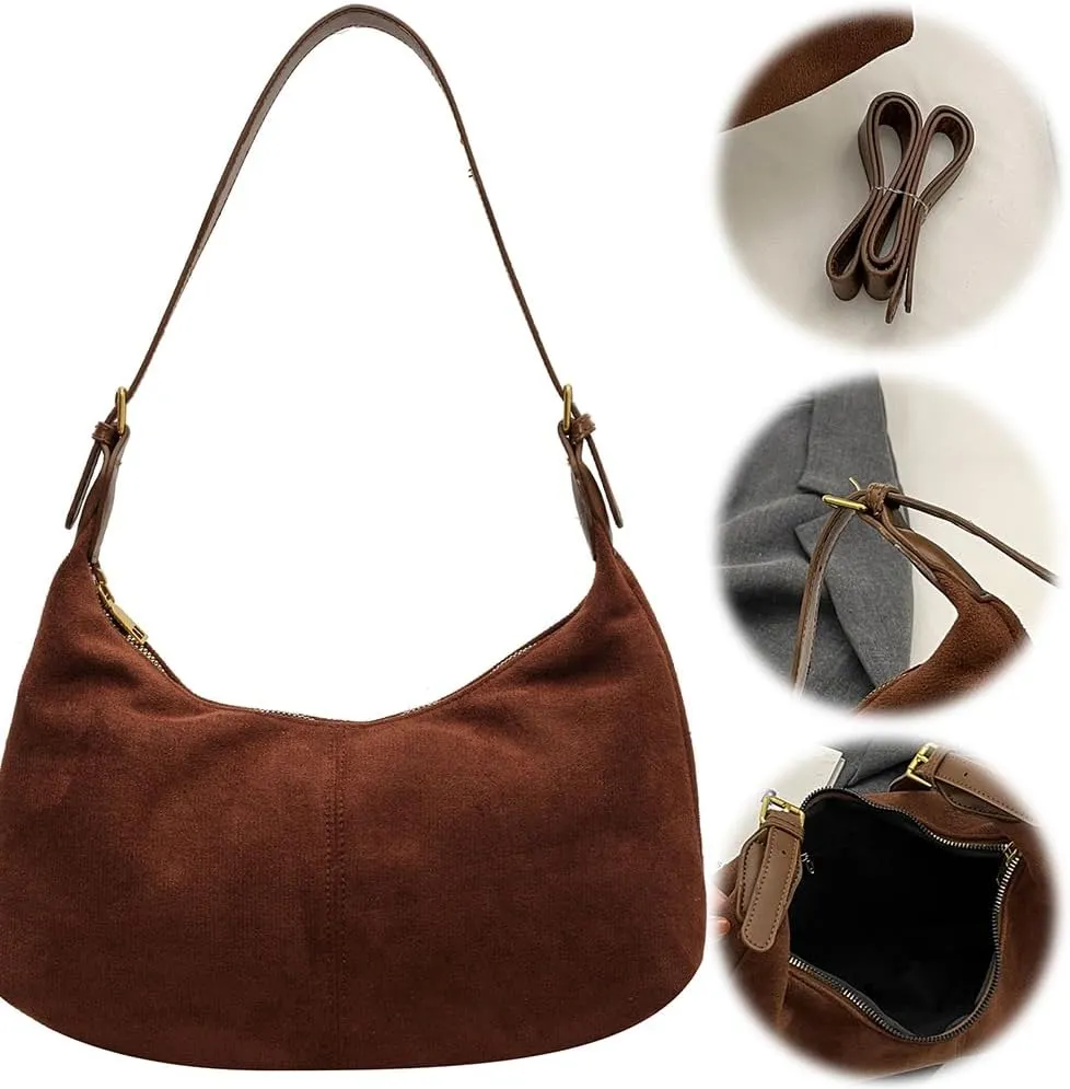 Suede Tote Bag for Women, Crescent Shoulder Bags Large Capacity Handbag Hobo Bag Autumn Leisure Lazy Crossbody Bag
