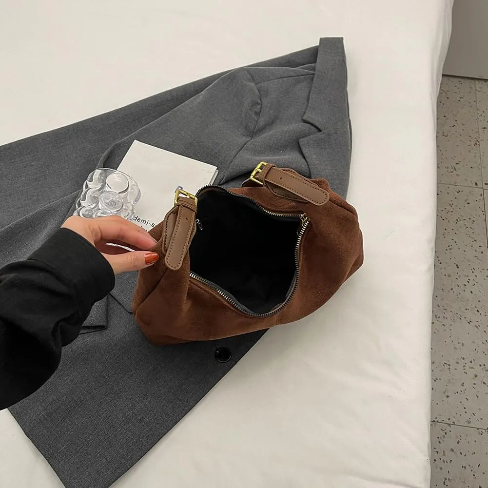 Suede Tote Bag for Women, Crescent Shoulder Bags Large Capacity Handbag Hobo Bag Autumn Leisure Lazy Crossbody Bag