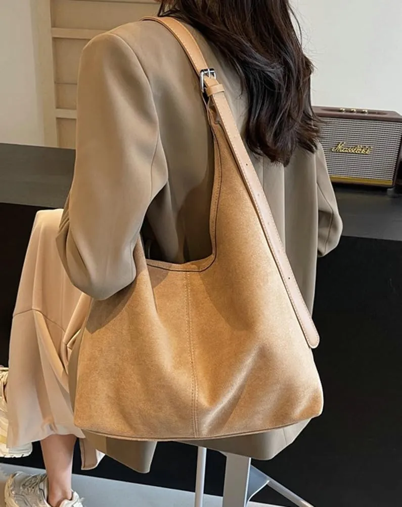 Suede Tote Bag for Women Shoulder Bag Retro Handbags Soft Satchel Stylish Large Two-piece Purse Work Travel