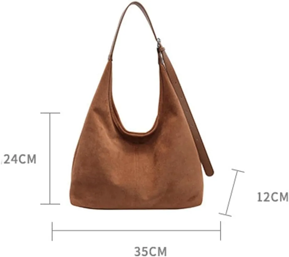 Suede Tote Bag for Women Shoulder Bag Retro Handbags Soft Satchel Stylish Large Two-piece Purse Work Travel
