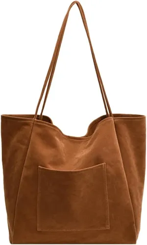 Suede Tote Bag for Women Slouchy Shoulder Bags Suede Bag Shoulder Handbag Leather Shoulder Bags Trendy Tote Bag Purse Bags