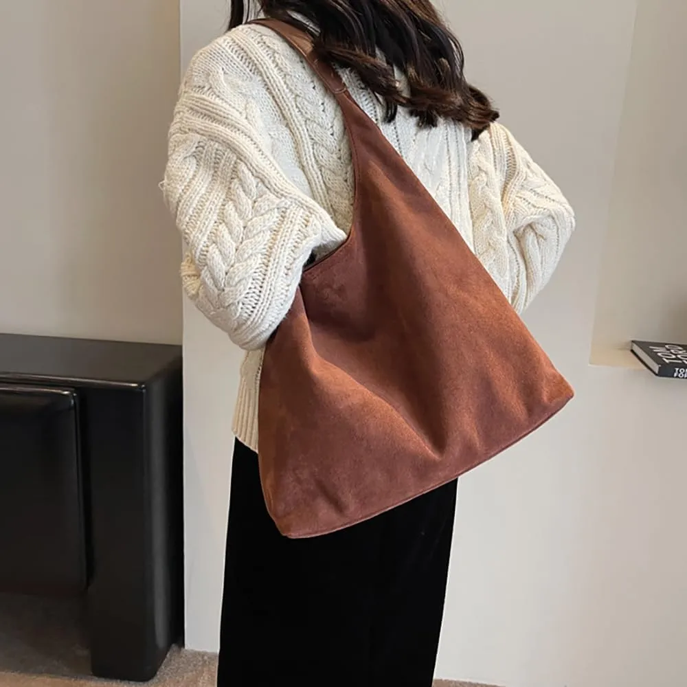 Suede Tote Bag for Women, Trendy Suede Tote Bag Slouchy Bag, Hobo Handbag Office Tote Handbag, Imitation Suede Bag
