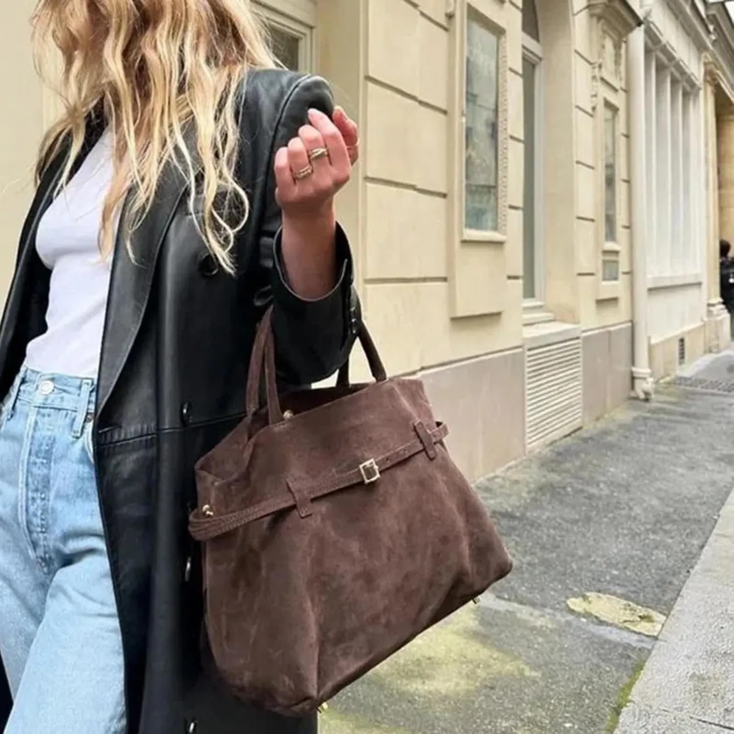 Suede Tote Bag for Women, Womens Purse Slouchy Hobo Handbag Brown Retro Top Handle Bag, Fashion Shoulder Satchel Work Bags