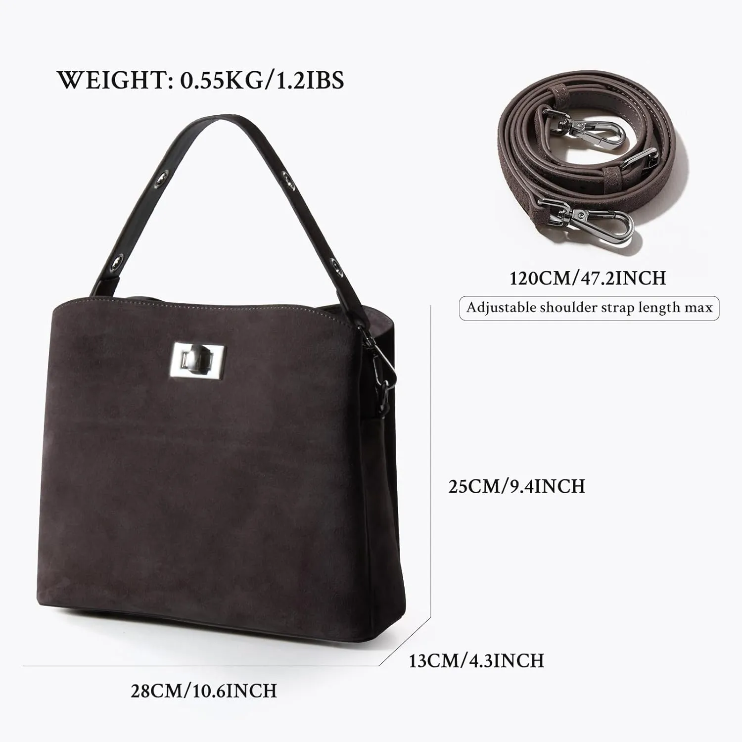 Suede Tote Bag for Women,Brown Suede Handbag,Suede Bags for Women with 4 Pockets