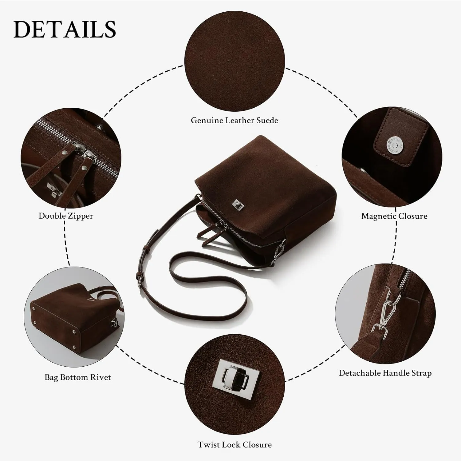 Suede Tote Bag for Women,Brown Suede Handbag,Suede Bags for Women with 4 Pockets