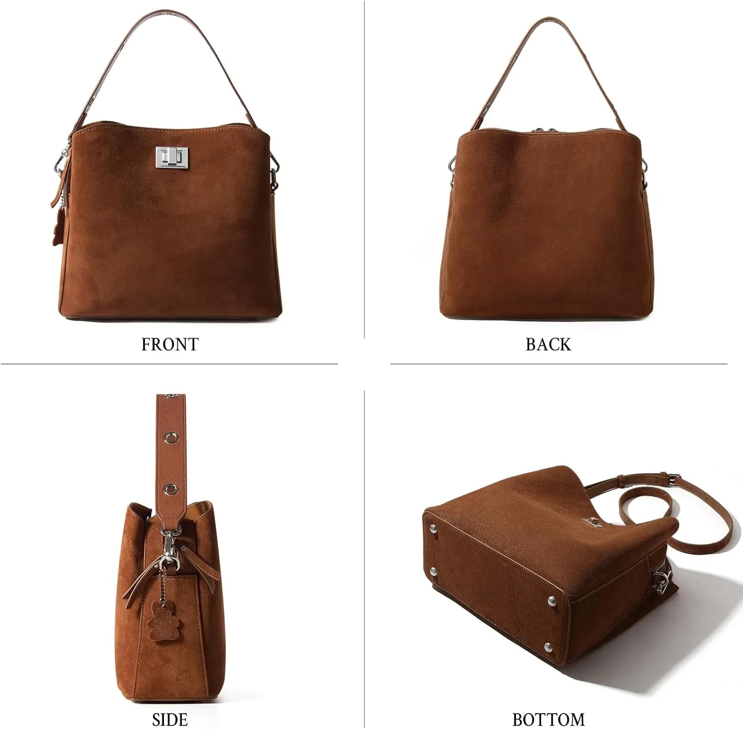 Suede Tote Bag for Women,Brown Suede Handbag,Suede Bags for Women with 4 Pockets