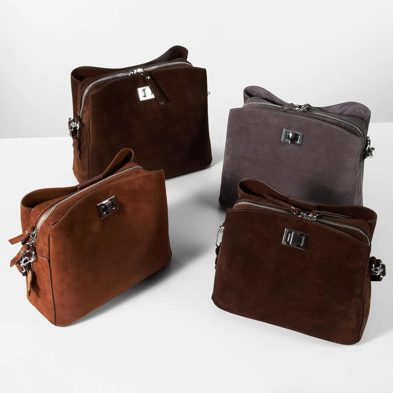 Suede Tote Bag for Women,Brown Suede Handbag,Suede Bags for Women with 4 Pockets