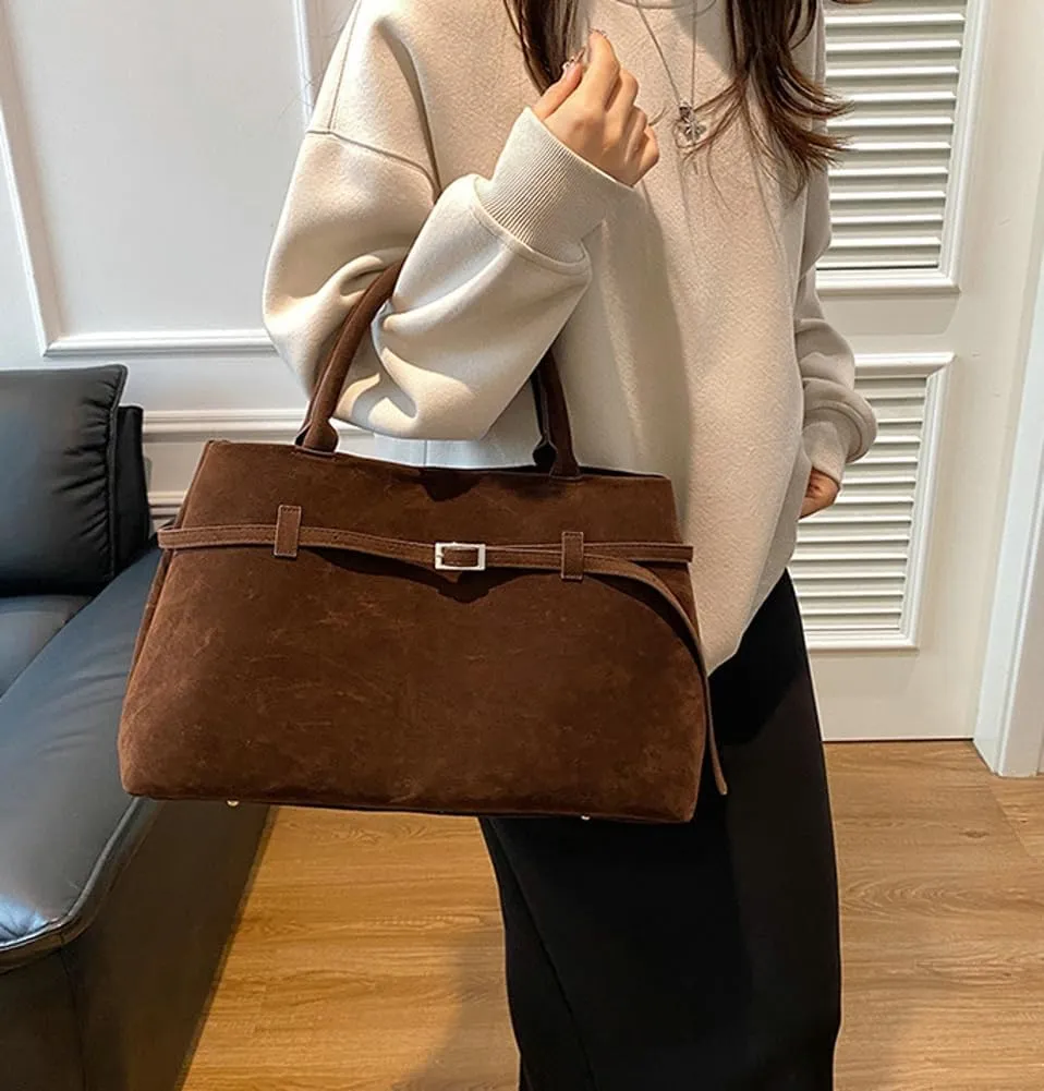 Suede Tote Bag Women Y2K Underarm Shoulder Bag Retro Vintage Top-handle Purse Satchels Work Bag 2024 Fall