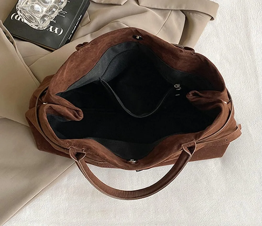 Suede Tote Bag Women Y2K Underarm Shoulder Bag Retro Vintage Top-handle Purse Satchels Work Bag 2024 Fall