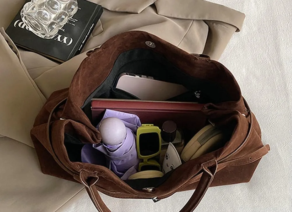 Suede Tote Bag Women Y2K Underarm Shoulder Bag Retro Vintage Top-handle Purse Satchels Work Bag 2024 Fall
