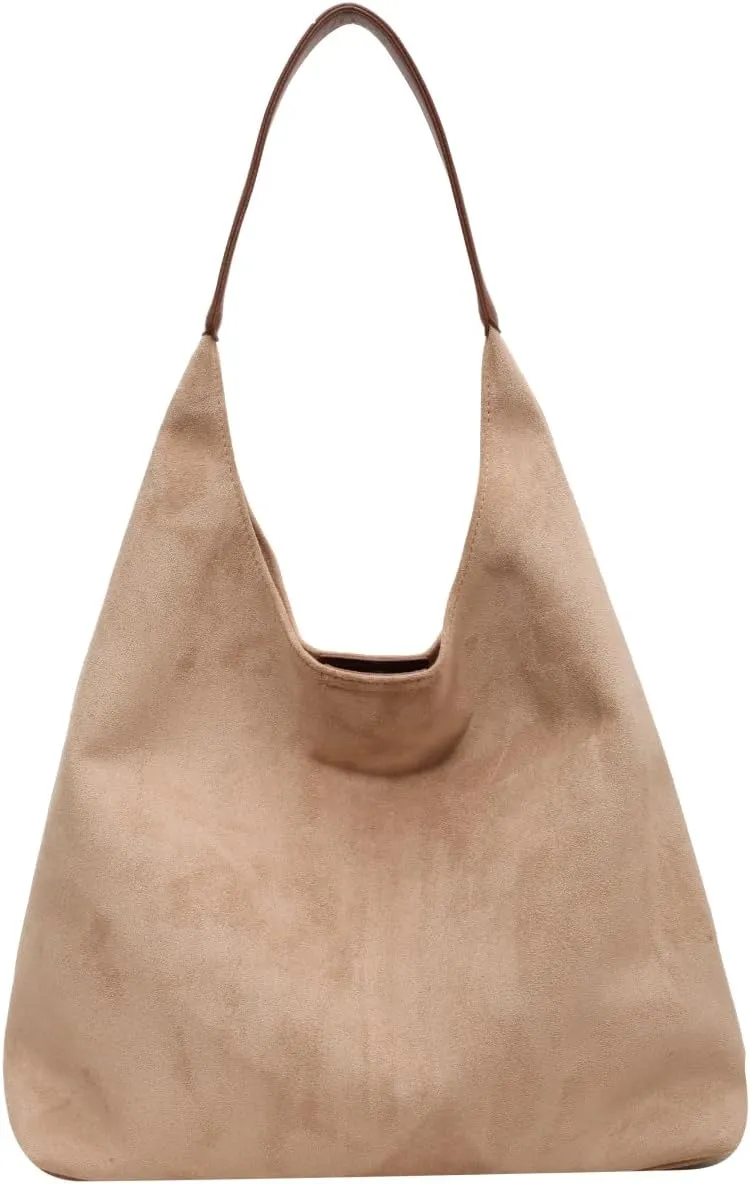 Suede Tote Bags for Women Large Slouchy Bag Retro Suede Purse Soft Hobo Handbag Office Shoulder Bag