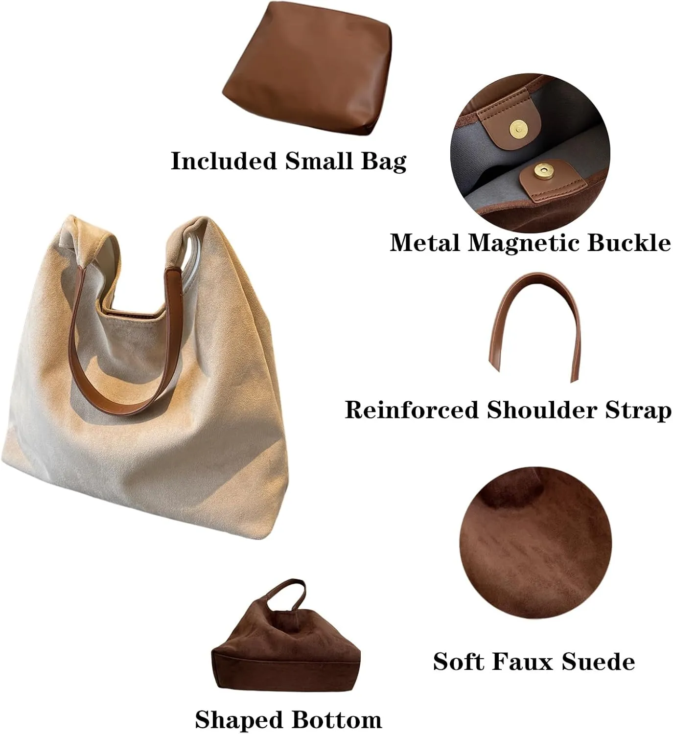 Suede Tote Bags for Women Large Slouchy Bag Retro Suede Purse Soft Hobo Handbag Office Shoulder Bag