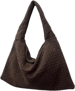 Suede Woven Hobo Bags for Women Slouchy Suede Tote Top-handle Bag Vintage Satchels Woven Purse