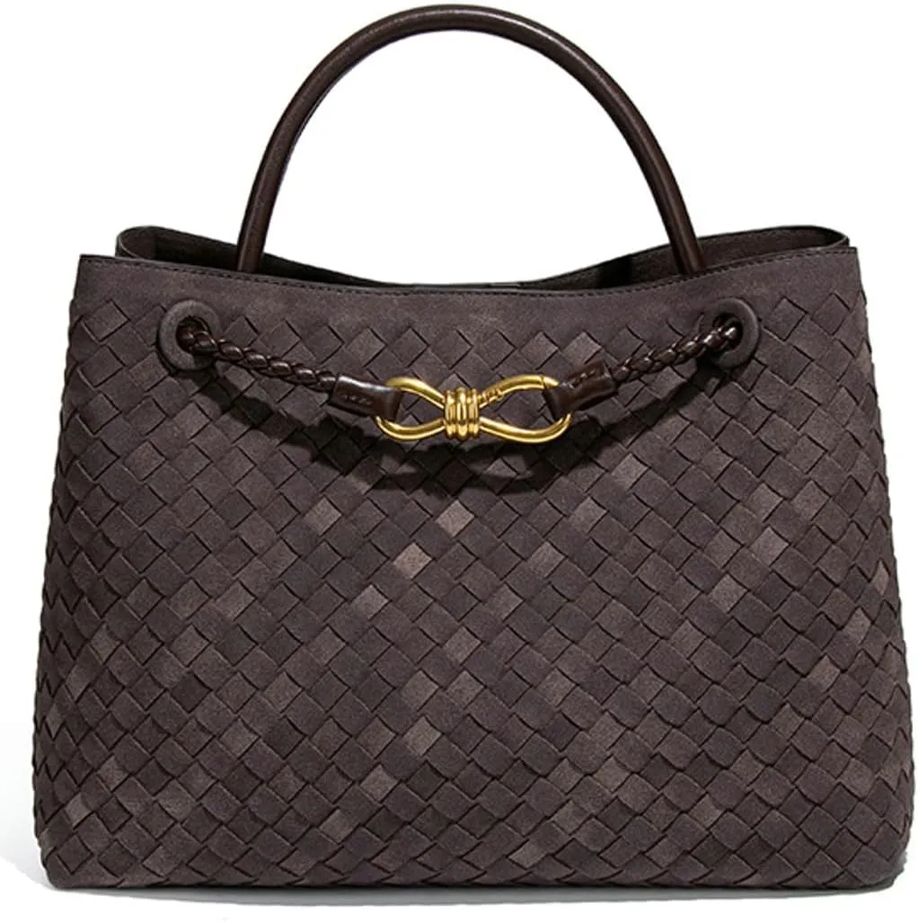 Suede Woven Tote Bag for Women PU Leather Hobo Bags Casual Crossbody Purse Shoulder Satchel Bag Top Handle Tote Handbag