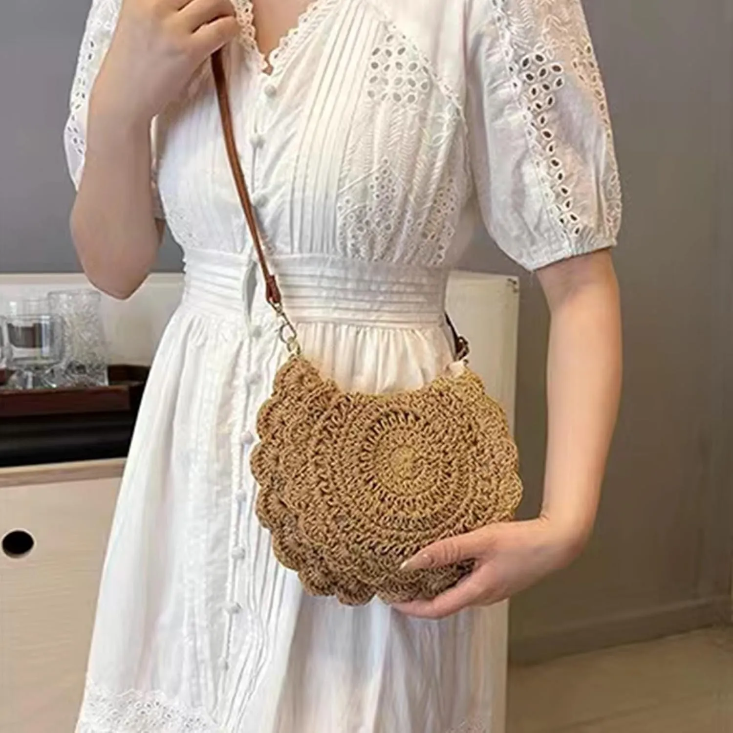 Summer Beige Cotton Knitted Shoulder Bag bags for 2025, Bohemian Hobo Crochet Beach bag Casual Designer Purse for Women