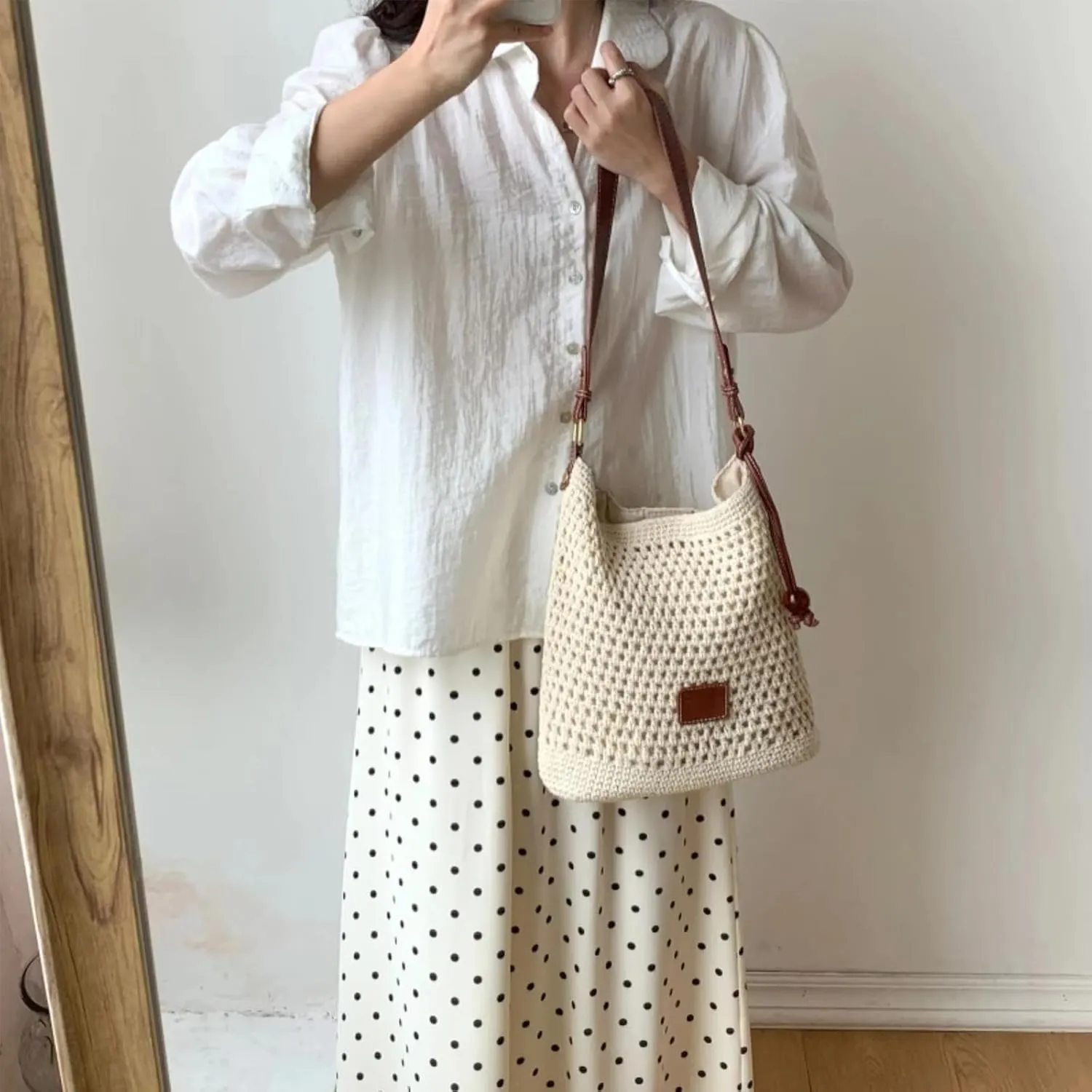Summer Beige Cotton Knitted Shoulder Bag bags for 2025, Bohemian Hobo Crochet Beach bag Casual Designer Purse for Women