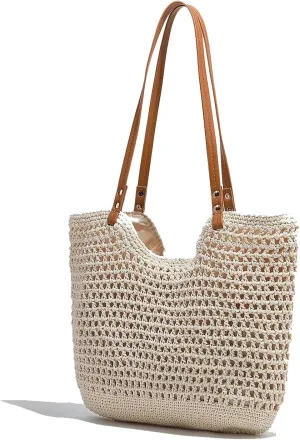 Summer Beige Cotton Knitted Shoulder Bag bags for 2025, Bohemian Hobo Crochet Beach bag Casual Designer Purse for Women