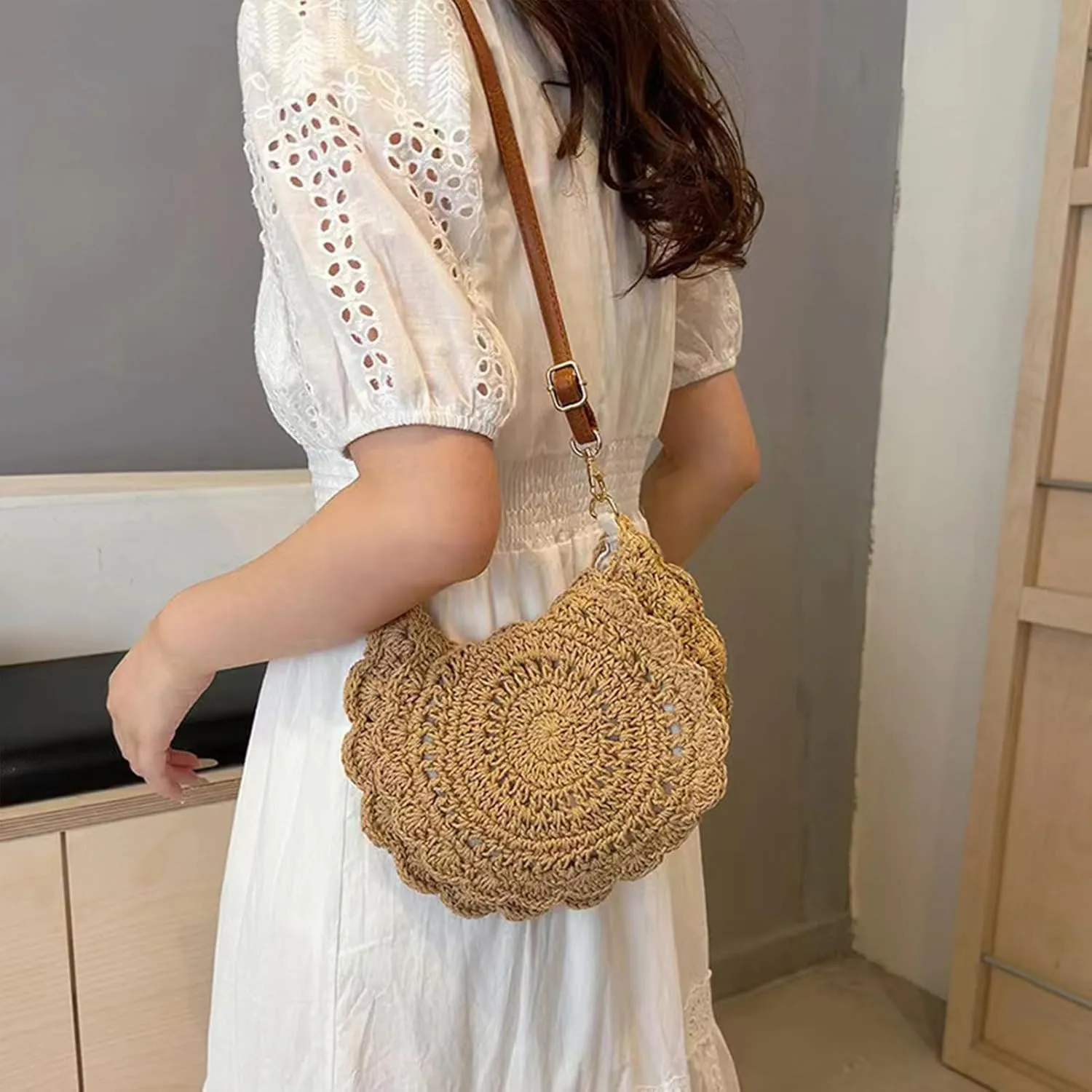 Summer Beige Cotton Knitted Shoulder Bag bags for 2025, Bohemian Hobo Crochet Beach bag Casual Designer Purse for Women