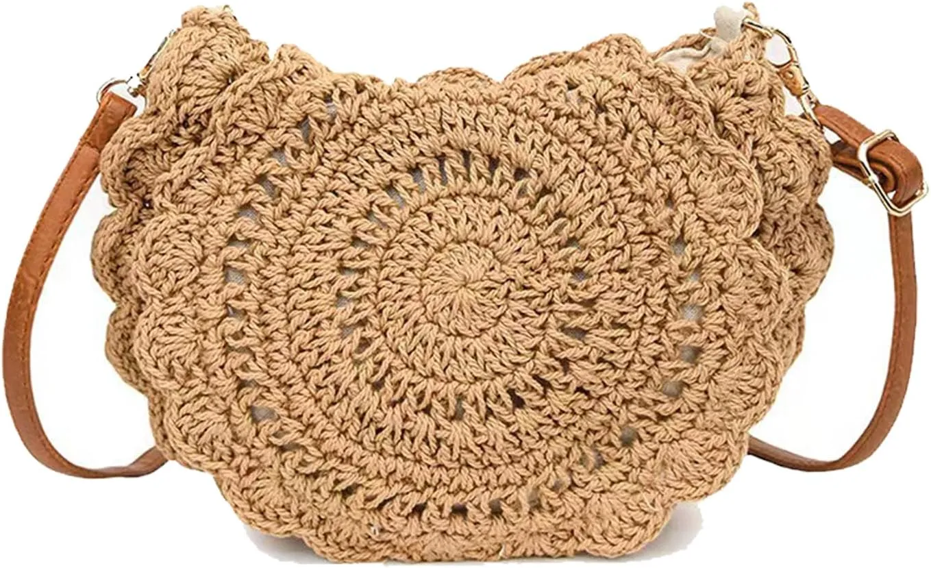 Summer Beige Cotton Knitted Shoulder Bag bags for 2025, Bohemian Hobo Crochet Beach bag Casual Designer Purse for Women