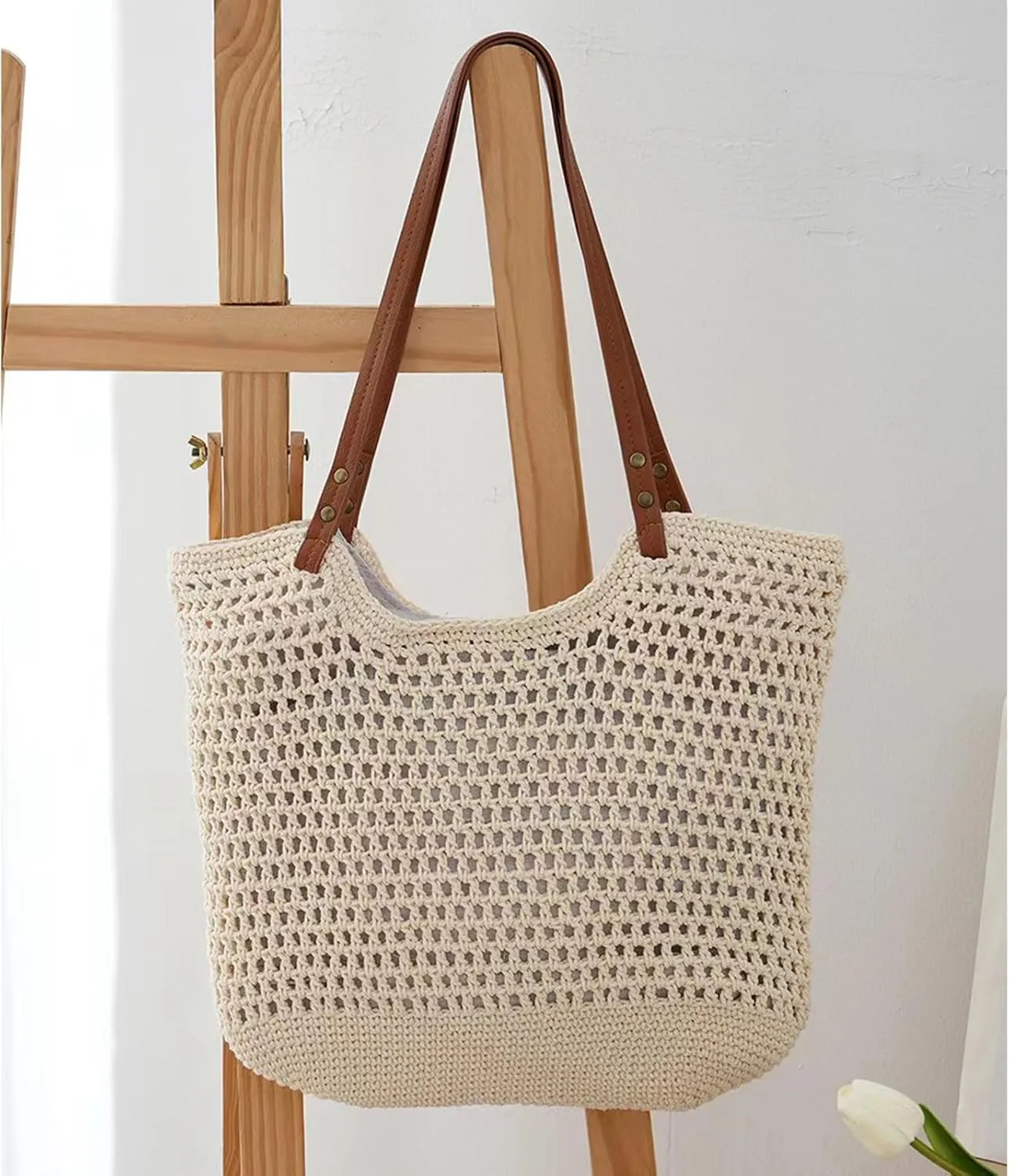 Summer Beige Cotton Knitted Shoulder Bag bags for 2025, Bohemian Hobo Crochet Beach bag Casual Designer Purse for Women