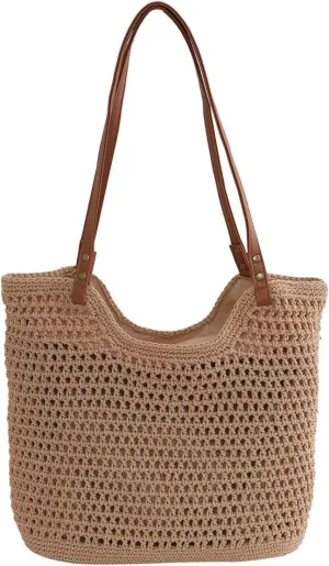 Summer Beige Cotton Knitted Shoulder Bag bags for 2025, Bohemian Hobo Crochet Beach bag Casual Designer Purse for Women