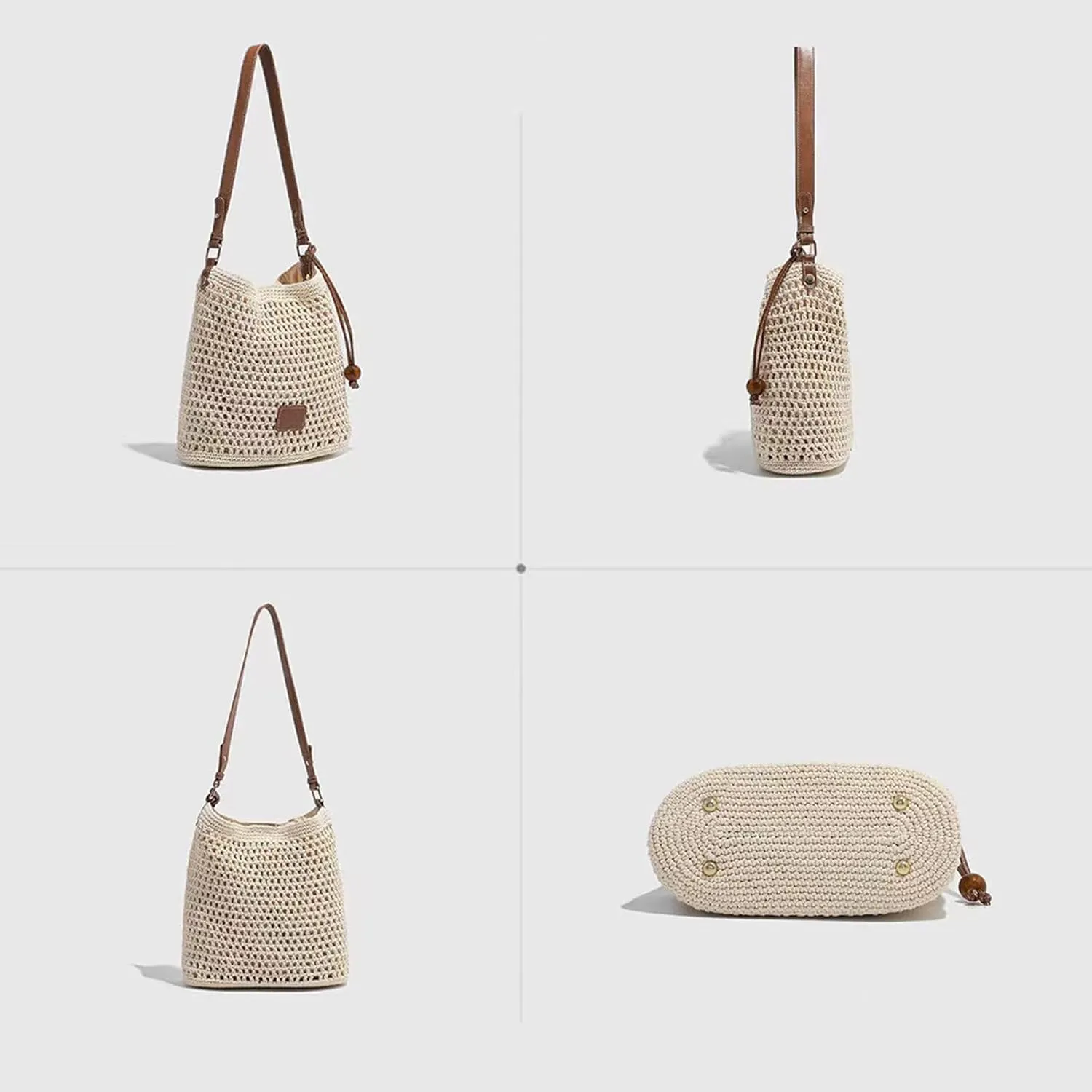 Summer Beige Cotton Knitted Shoulder Bag bags for 2025, Bohemian Hobo Crochet Beach bag Casual Designer Purse for Women