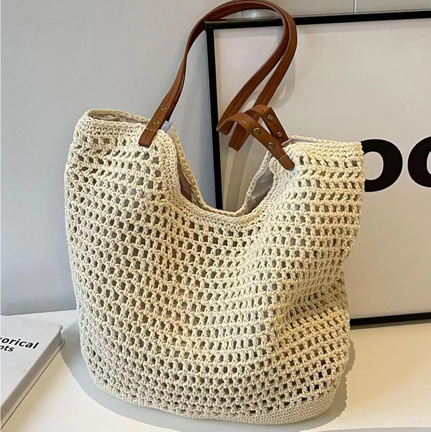 Summer Beige Cotton Knitted Shoulder Bag bags for 2025, Bohemian Hobo Crochet Beach bag Casual Designer Purse for Women
