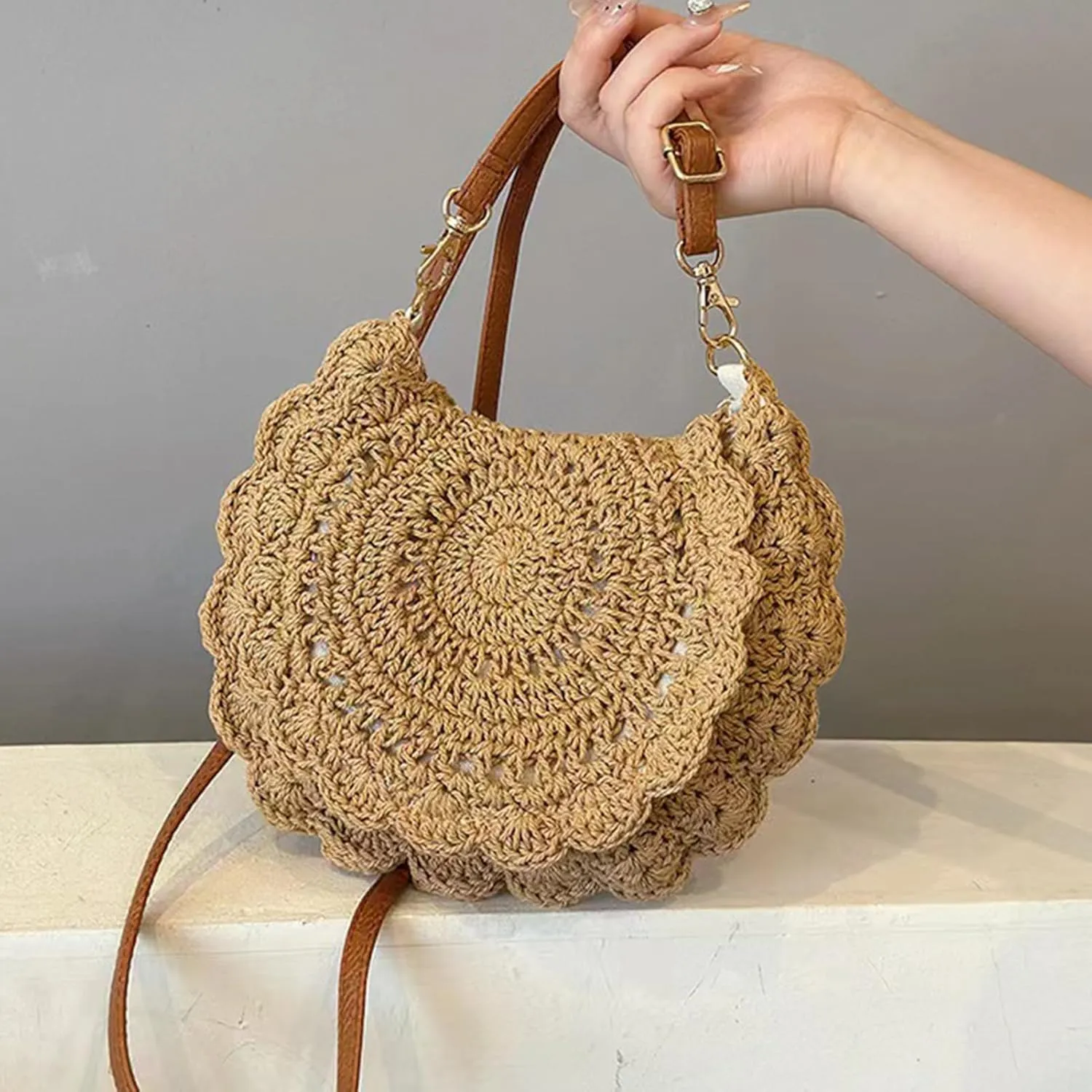 Summer Beige Cotton Knitted Shoulder Bag bags for 2025, Bohemian Hobo Crochet Beach bag Casual Designer Purse for Women