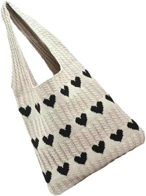 Summer Knitted Tote Bag Heart Knit Bag Lightweight Comfortable Fashionable Shoulder or Hand Carry