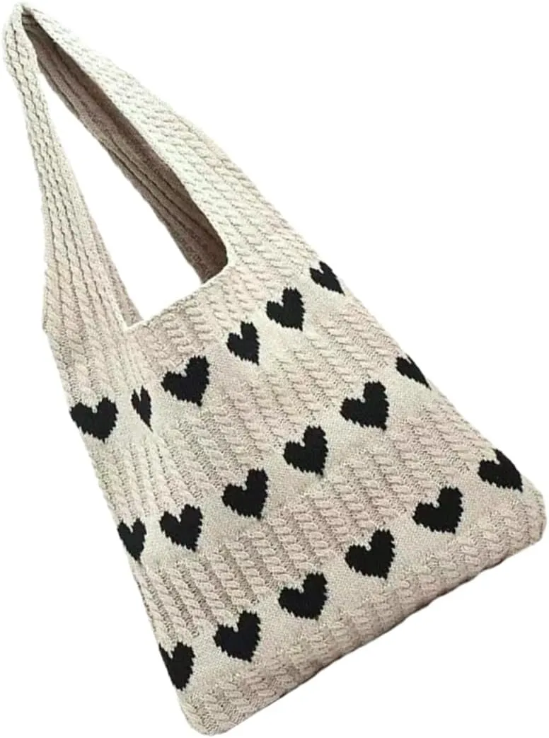 Summer Knitted Tote Bag Heart Knit Bag Lightweight Comfortable Fashionable Shoulder or Hand Carry